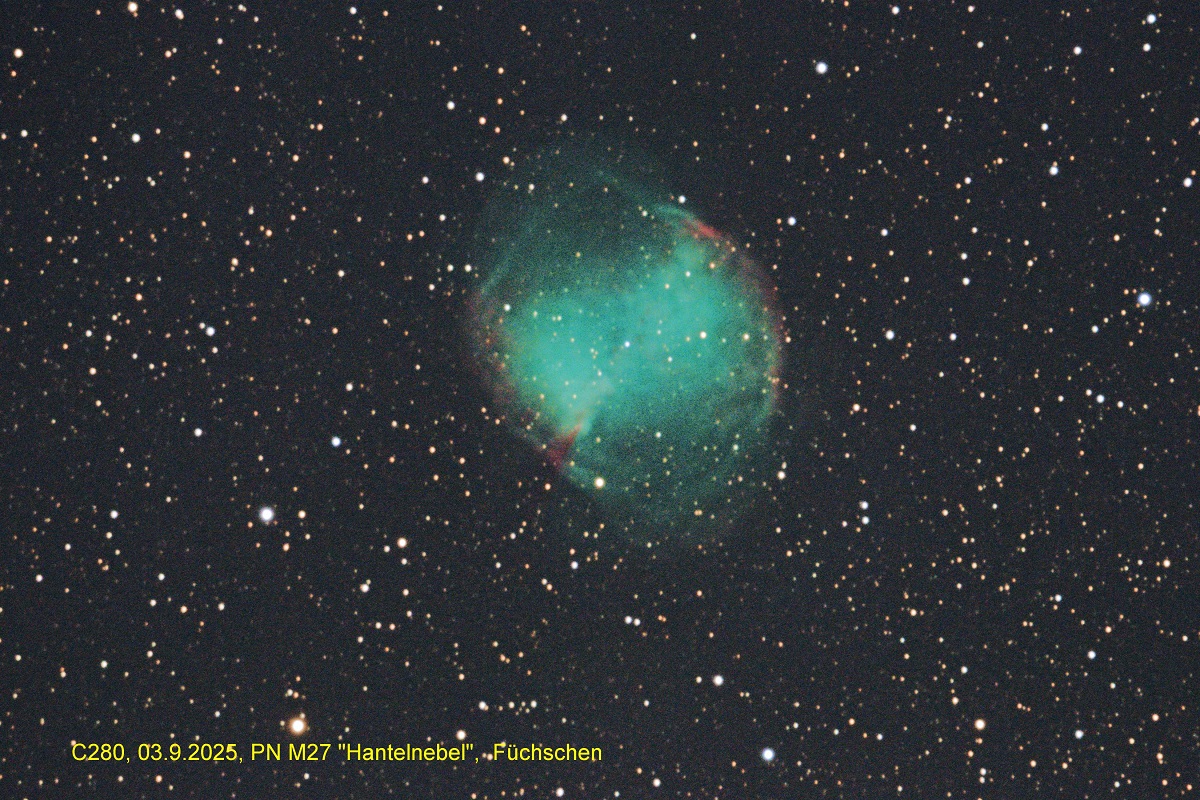 03.09.2025, M27 ("Hantelnebel", Füchsschen): Aufnahme und Bearbeitung: Wolfgang Richter