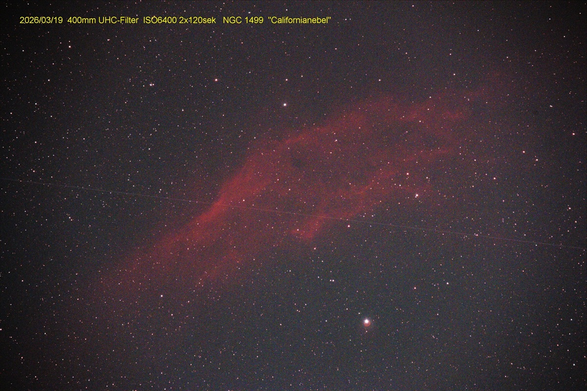 19.03.2026, NGC1499 ("Californianebel", Perseus): Aufnahme und Bearbeitung: Wolfgang Richter