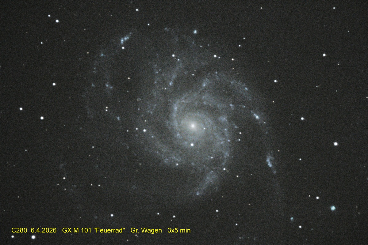 06.04.2026, M101 ("Feuerrad", Großer Bär): Aufnahme und Bearbeitung: Wolfgang Richter