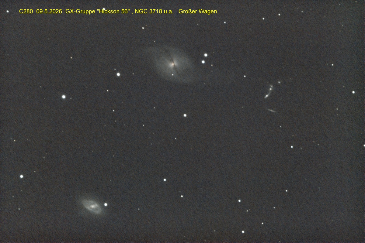 09.05.2026, Galaxien Gruppe "Hickson 56"; NGC 3718 u.a. (Großer Wagen) Aufnahme und Bearbeitung: Wolfgang Ritscher
