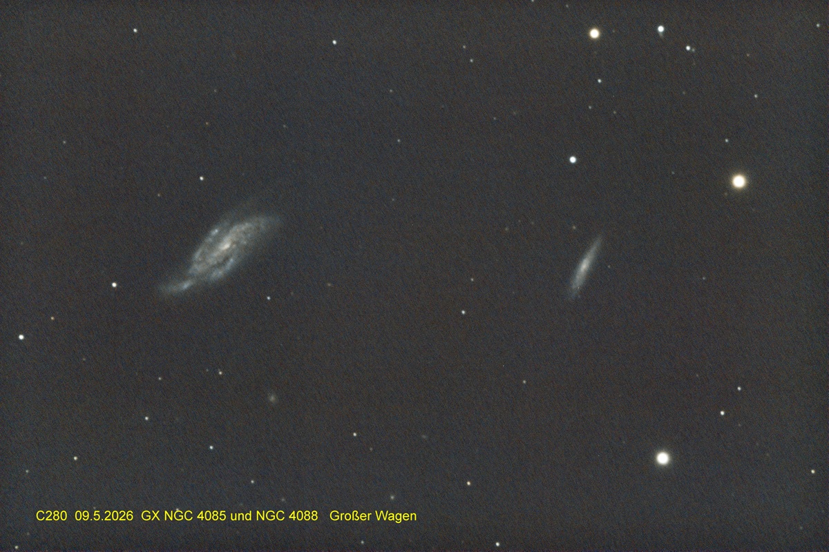 09.05.2026, NGC 4085 und 4088 (Großer Wagen) Aufnahme und Bearbeitung: Wolfgang Ritscher